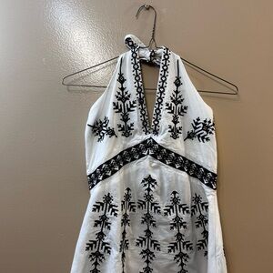 Jolie & Bean White Halter Dress with Black Embroidery